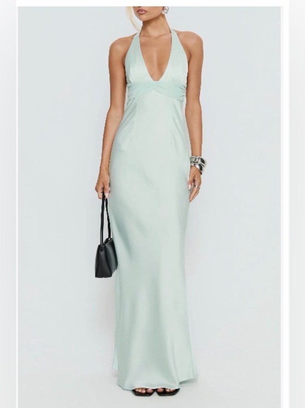 Princess Polly Odyssa Satin Halter Grown Mint Dress